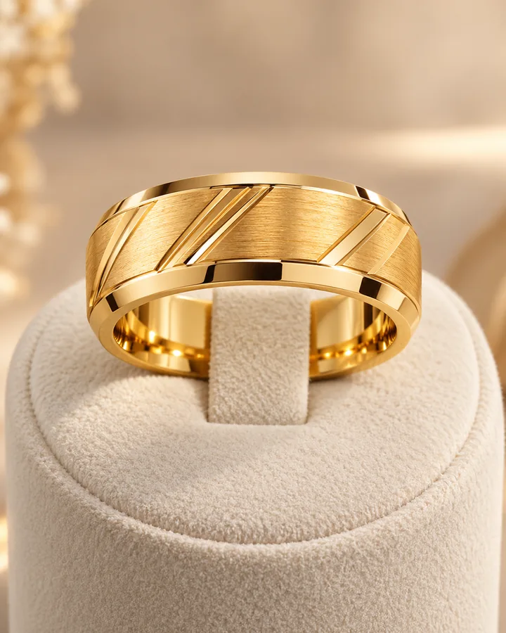 Diagonal cut band, gold band at Sonei Jewellers Surrey