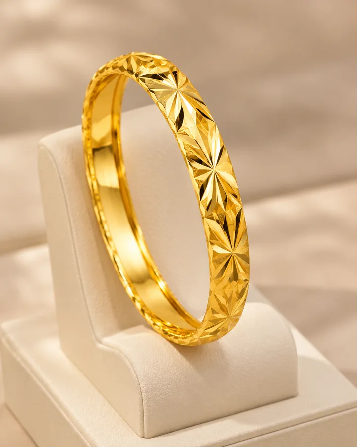 Diamond cut bangle, gold bangle at Sonei Jewellers Surrey