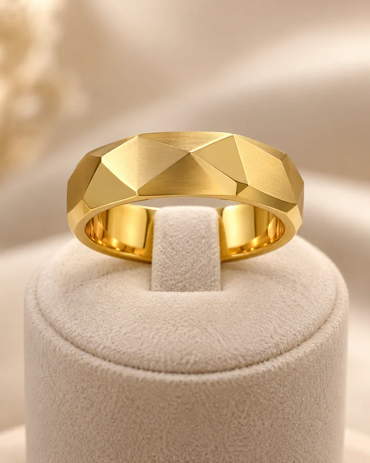 Faceted band, gold band at Sonei Jewellers Surrey
