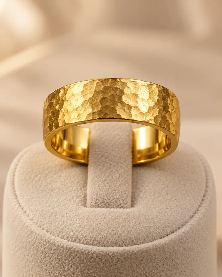 Hammered band, gold band at Sonei Jewellers Surrey