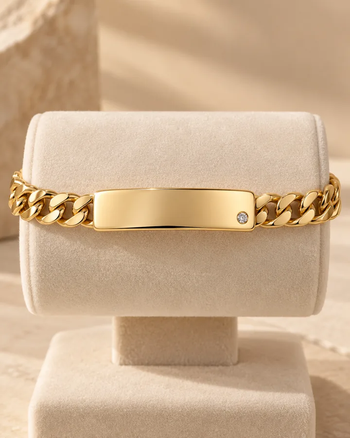 ID bar Cuban bracelet, gold bracelet at Sonei Jewellers Surrey