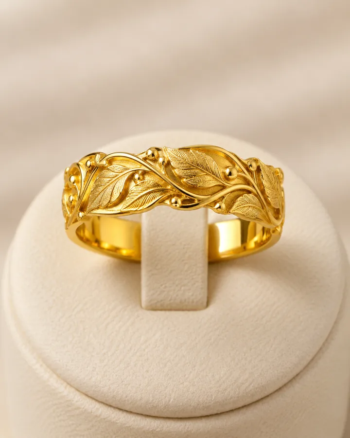 Leaf engraved ring, gold ring at Sonei Jewellers Surrey