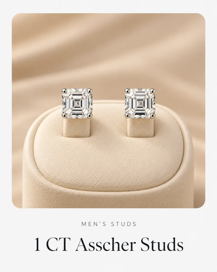 1 CT Asscher Studs, diamond stud earring at Sonei Jewellers Surrey
