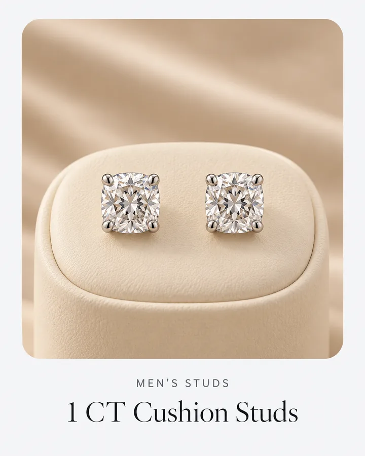 1 CT Cushion Studs, diamond stud earring at Sonei Jewellers Surrey