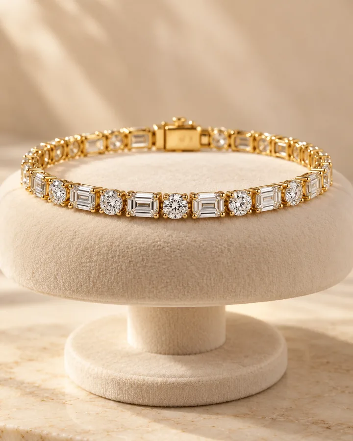 Mixed cut diamond tennis bracelet, gold bracelet at Sonei Jewellers Surrey