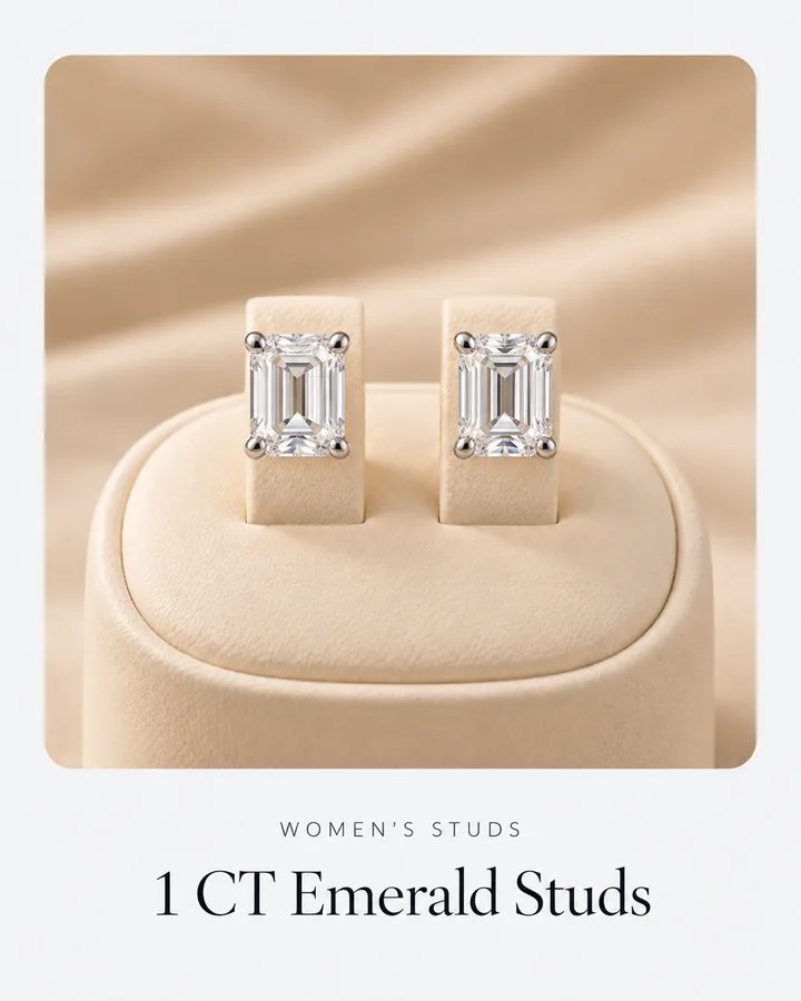 1 CT Emerald Studs, diamond stud earring at Sonei Jewellers Surrey