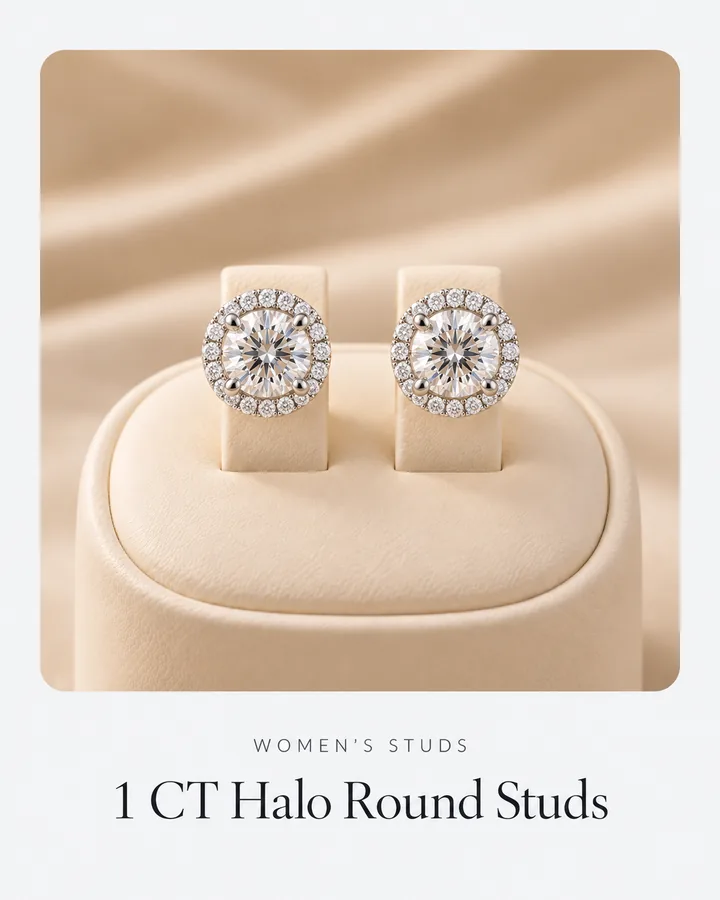 1 CT Halo Round Studs, diamond stud earring at Sonei Jewellers Surrey