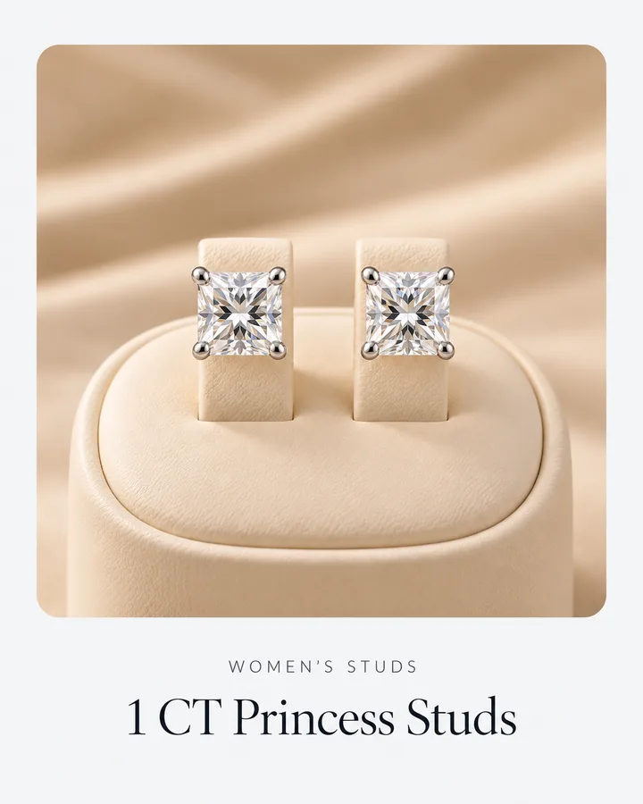 1 CT Princess Studs, diamond stud earring at Sonei Jewellers Surrey